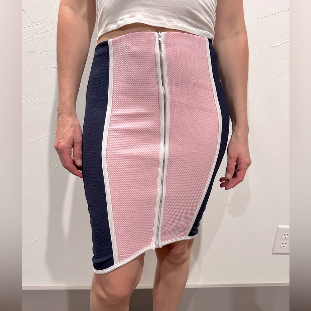 A'GACI Pink & Navy Pencil Skirt, Sz Small
